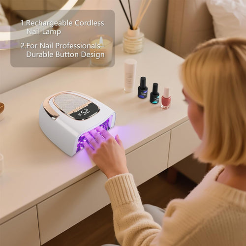 96W Cordless UV LED Nail Lamp for Gel & Acrylic Nails, 15600mAh Battery, 60s Fast Curing, Smart Sensor & Metal Base - Professional Nail Light for Salon and Home