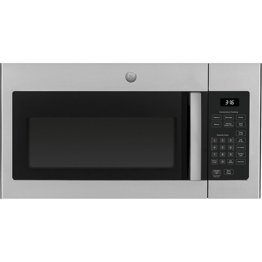 GE 30" Over-the-Range Microwave, 1.6 Cu. Ft., 1000 Watts, 300 CFM Hood Vent, LED Lighting, Auto Defrost, Easy Mount Install, Stainless Steel, JVM3160RFSS