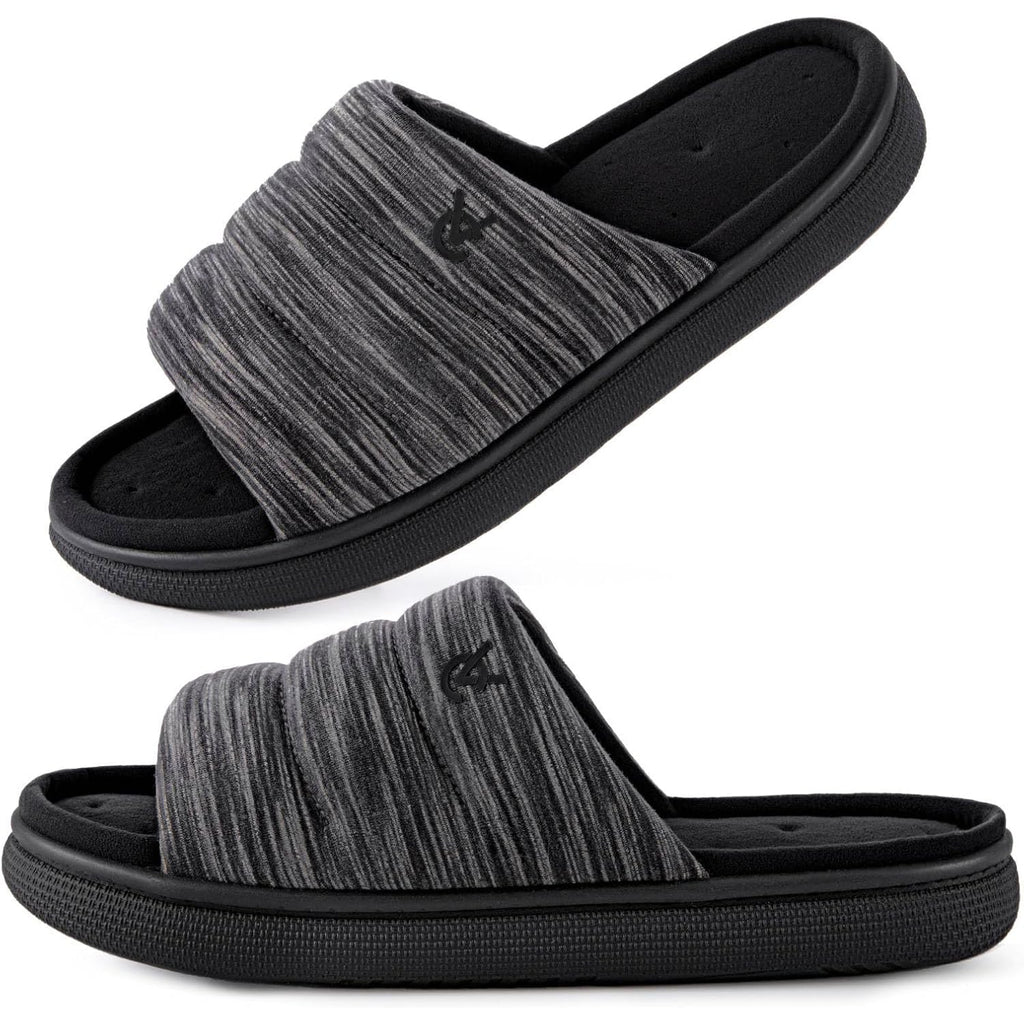 Veracosy Mens Open-Toe Slippers Memory Foam Indoor Outdoor House Shoes