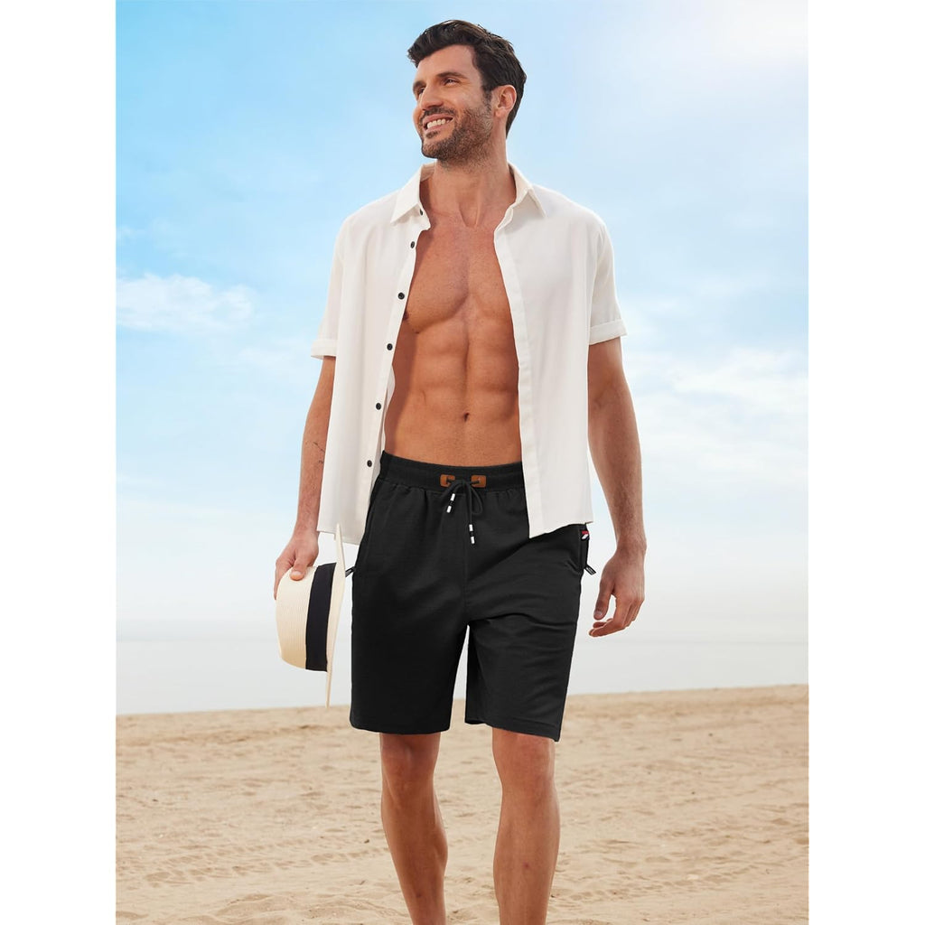 Geek Lighting Mens Shorts Casual Cotton Drawstring Zipper Pockets Elastic Waist Lightweight Summer Athletic Beach Shorts