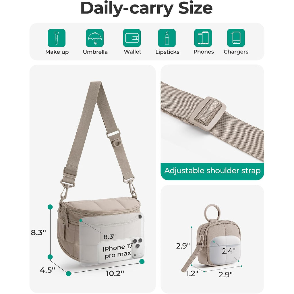 Bagsmart Crossbody Bags For Women, Puffer Cute Bum Bag With Pouch, Quilted Hobo Bag For Daily Travel College