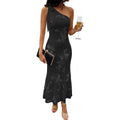 Caracilia Womens Floral Mesh One Shoulder Dress, Elegant Maxi Dresses, Comfy For Wedding Guest Cocktail Summer Formal Wear