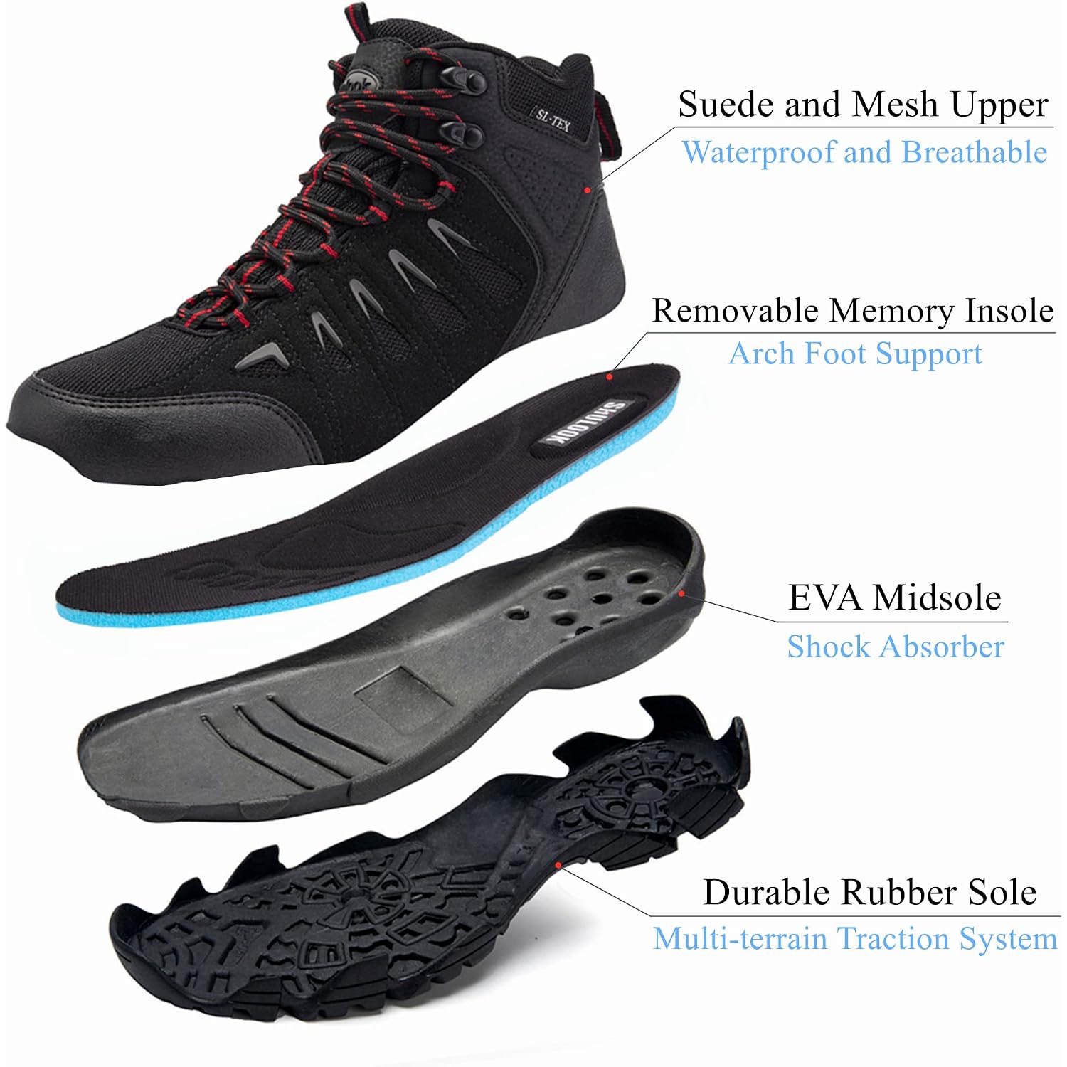 Men'S Waterproof Hiking Boots Non-Slip Lightweight Mid Top Ankle Boot Breathable Hiker Trekking Shoes