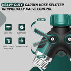 2 Way Garden Hose Splitter With Shut Off Valve,Water Spigot Splitter For 3/4" Hose Connector,Heavy Duty Metal Outdoor Faucet Splitter Y Connector For Garden Hose,With 3 Leakproof Washers & 1 Tape