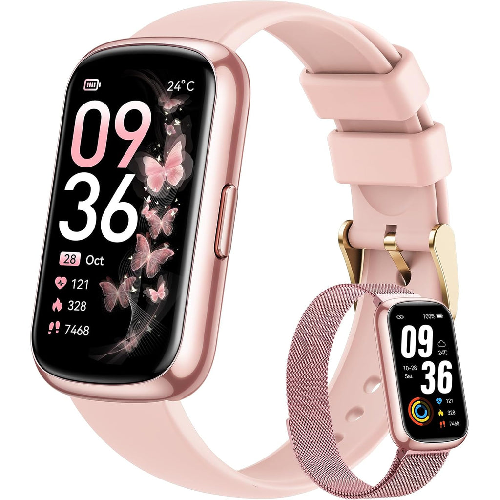 Fitness Trackers for Women Smart Watch: Fitness Tracker with 24/7 Heart Rate Monitor SpO2 Sleep Step Tracker, Pedometer Fitness Watches for Women with 5ATM Waterproof for iPhone Android 2 Bands Pink