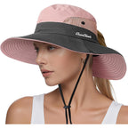 Womens Sun Hat - Sun Hats for Women with Ponytail Hole, Foldable Wide Brim Cooling Mesh Beach Fishing Hat for Outdoor