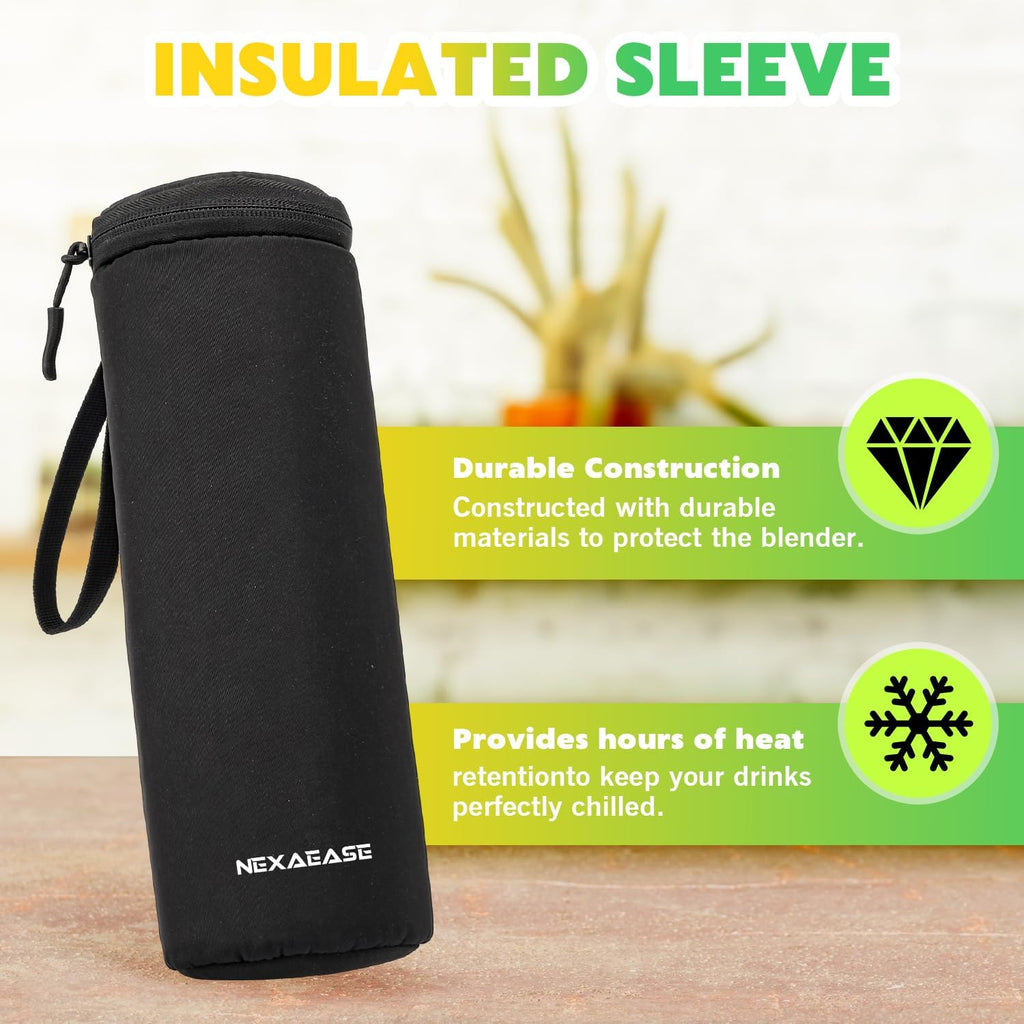 Portable Blender Personal Juicer For Shakes Smoothies With Insulated Sleeve | 20 Oz Electric Protein Shaker Bottle, Travel Lid, Usb-C Rechargeable, Mini Small Cordless Blender Cup For Kitchen Travel Gym