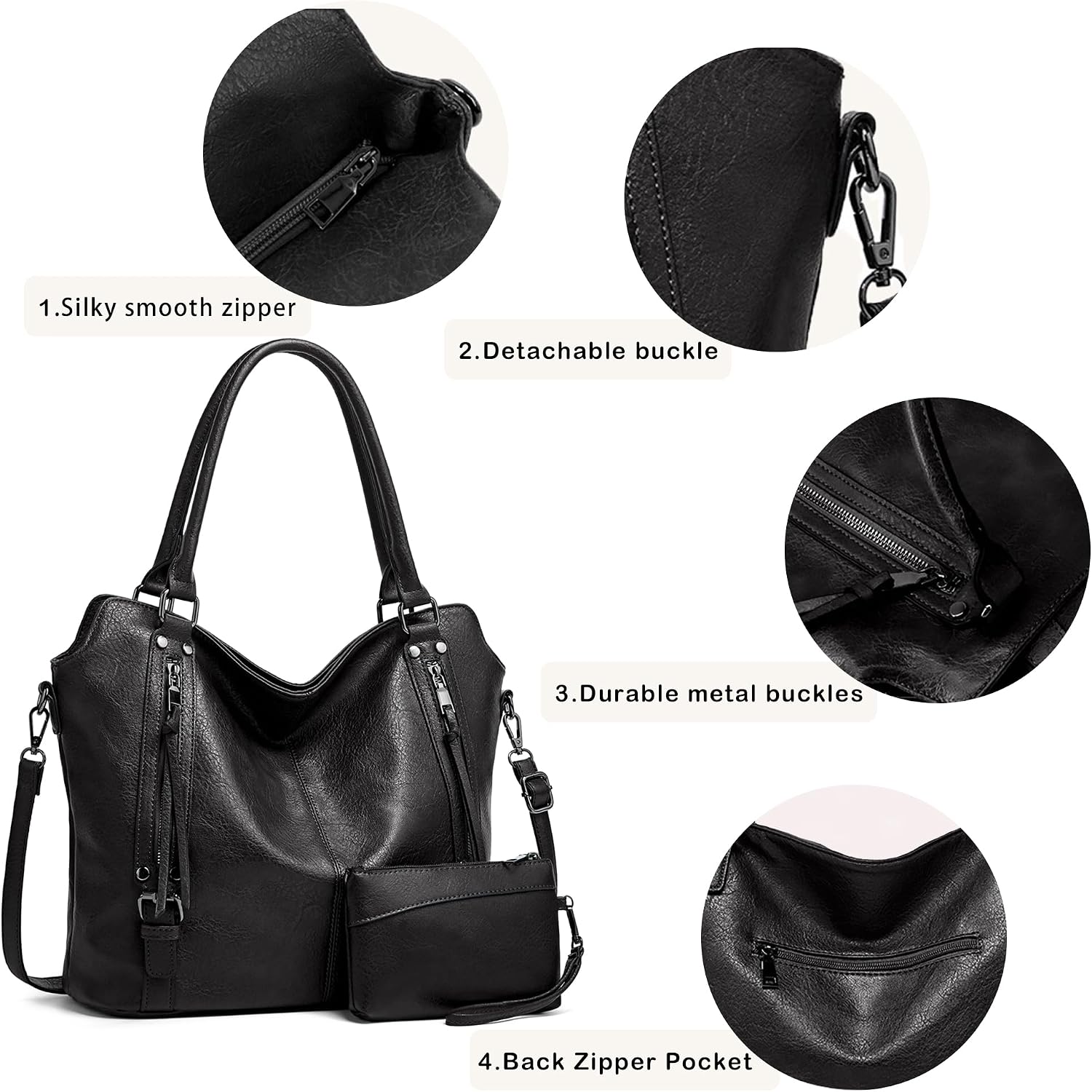 Tantomi Tote Handbags For Women Black Hobo Handbags Purse And Handbags Shoulder Crossbody Bags For Work Travel Everyday
