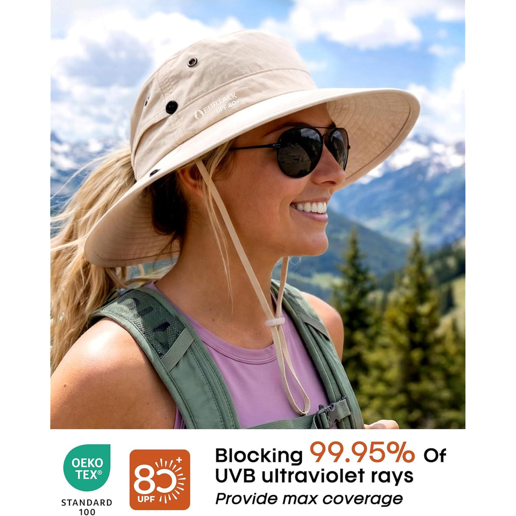 FURTALK Sun Hats for Women with Ponytail Hole Wide Brim Beach Bucket Hat UPF 50+ Fishing Hiking Outdoor Hats