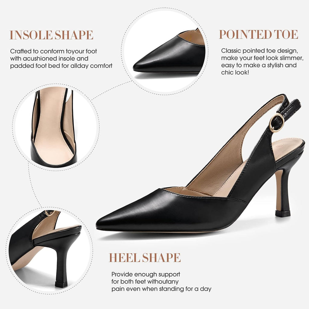 Rilista Women'S Slingback Kitten Heels Closed Pointed Toe Backless Wedding Party Dress Pumps Shoes