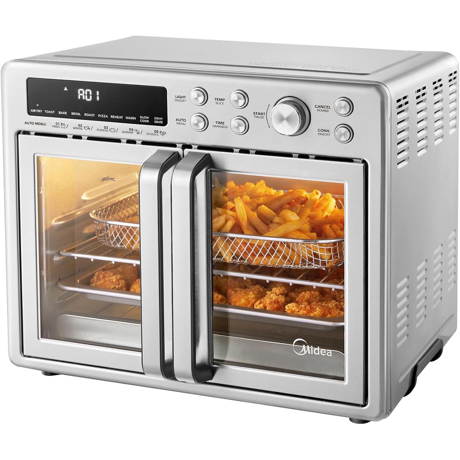 Midea Flexify Classic French Door Toaster Oven Air Fryer Combo, 10-In-1 Large Capacity 26.4 Qt Countertop Oven, 25% Faster Cooking And 90% Less Oil, Stainless Steel