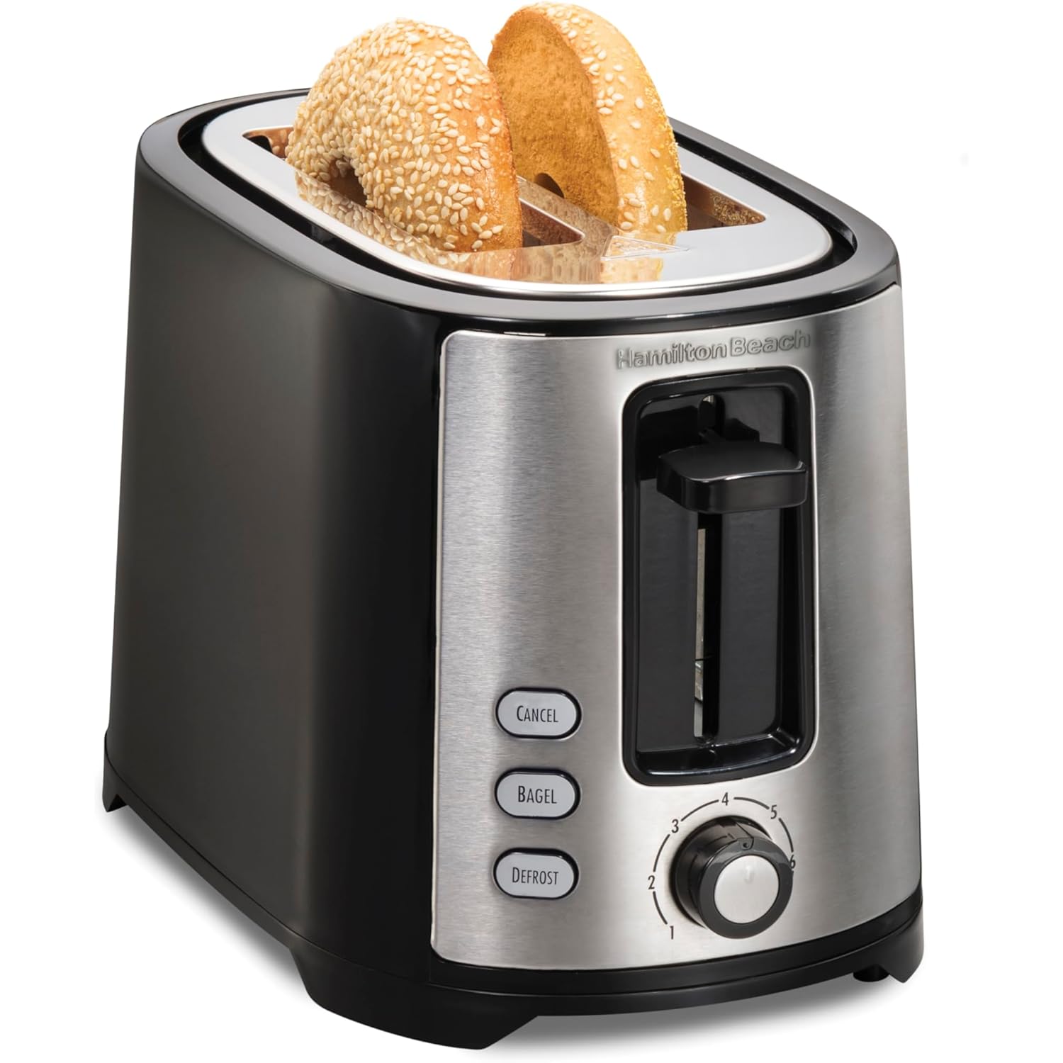Hamilton Beach 2 Slice Extra Wide Slot Toaster with Bagel & Defrost Settings, Shade Selector with 7 Browning Levels, Toast Boost, Auto Shutoff, Black & Stainless Steel (22633)