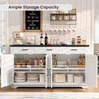 Usikey Large Sideboard Buffet Cabinet With 4 Doors And 3 Drawers, Farmhouse Buffet Table, Dining Room Storage Cabinet For Kitchen Or Living Room, White