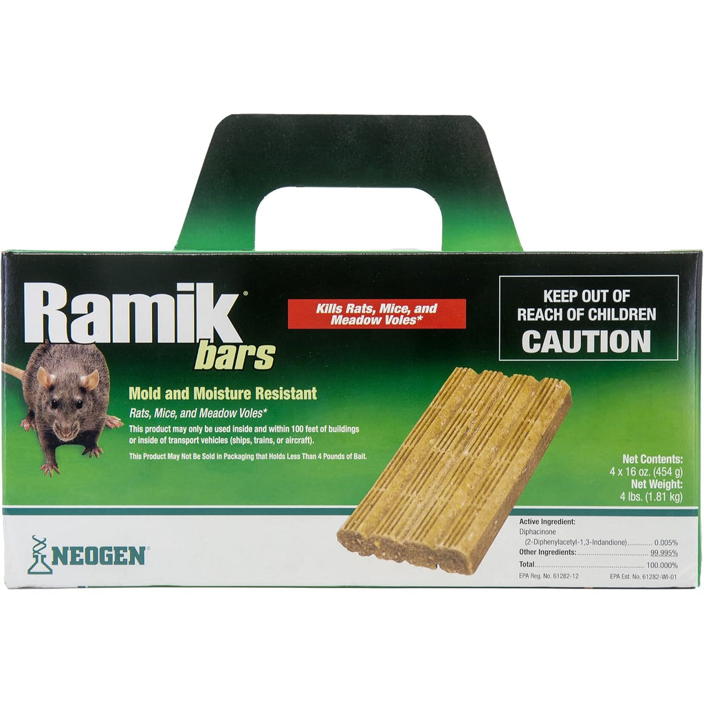 Ramik Bars All-Weather Rodenticide Mold & Moisture Resistant Bait For Control Of Rats, Mice, And Meadow Voles, 4 Lbs