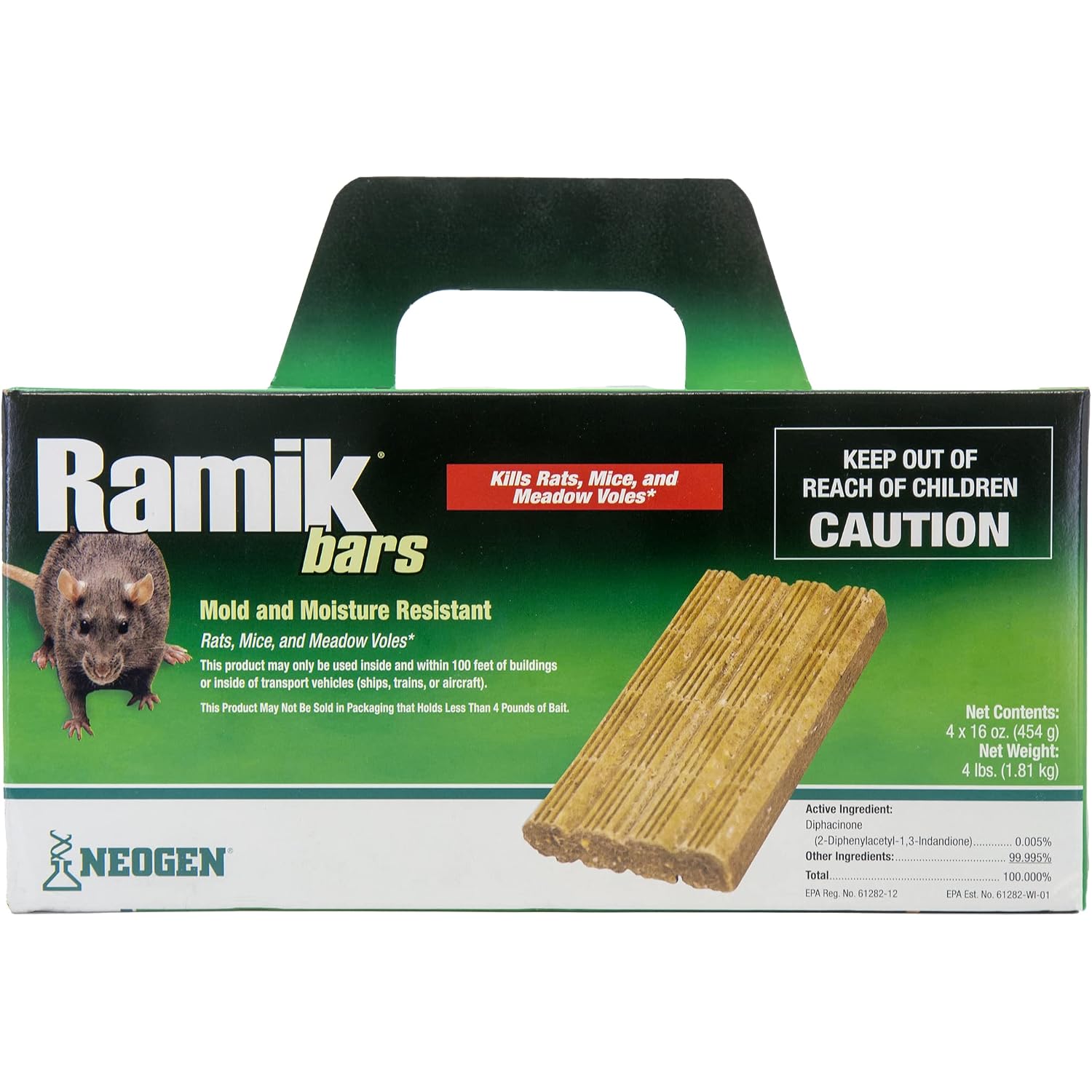 Ramik Bars All-Weather Rodenticide Mold & Moisture Resistant Bait For Control Of Rats, Mice, And Meadow Voles, 4 Lbs