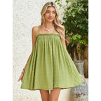 Makemechic Women'S Sundress Beach Dress Sleeveless Ruffle Swing Shirred Casual Flowy Babydoll Summer Mini Dresses