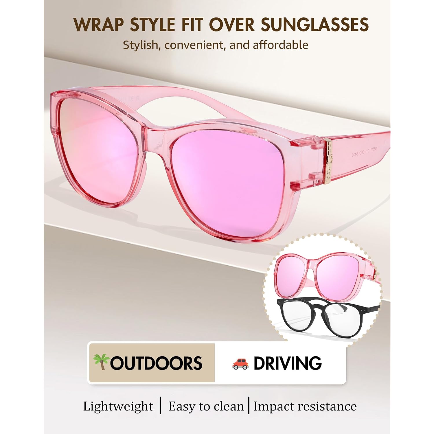 Xfeel Polarized Over Glasses Sunglasses for Women Sunglasses that Fit Over Glasses UV400 Protection for Outdoor Driving A14- Pink/Pink