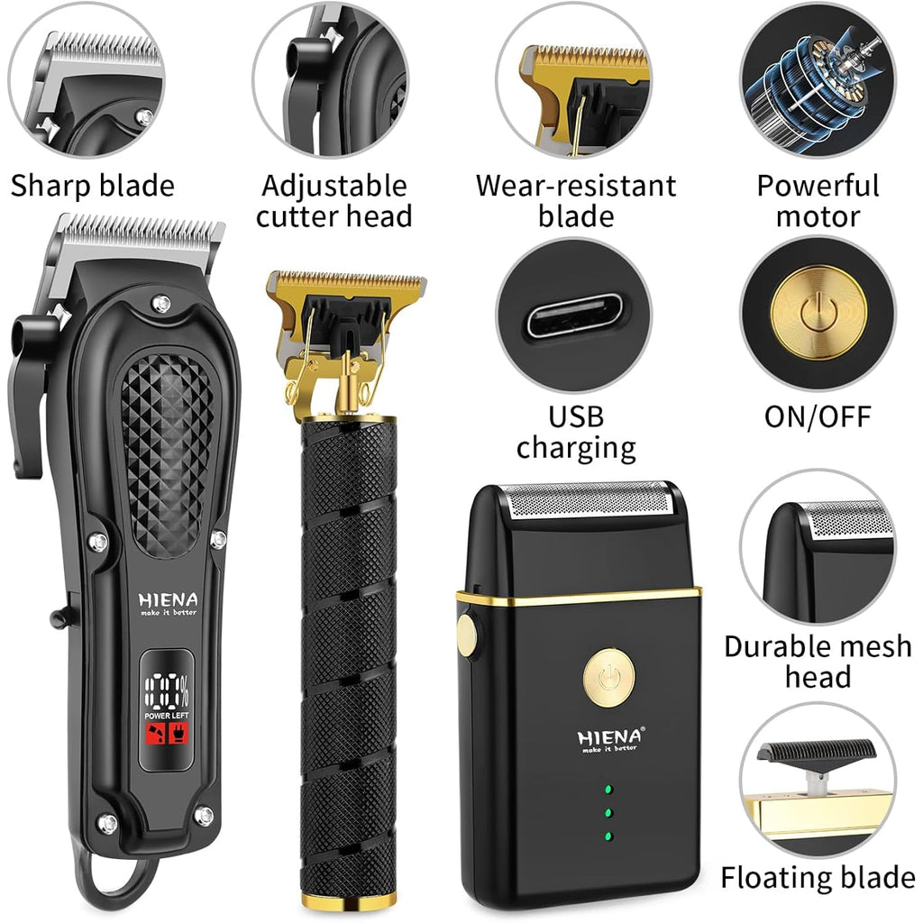 Professional Hair Clippers For Men, Cordless Complete Barber Kit With Electric Hair Clipper T-Blade Beard Trimmer Foil Shaver, Men'S Hair Cutting Grooming Kit, 8 Guide Combs, Barber Or Home