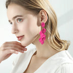 Long Acrylic Rose Petal Earrings Dangle Exaggerated Flower Earrings Drop Statement Floral Tassel Earrings for Women
