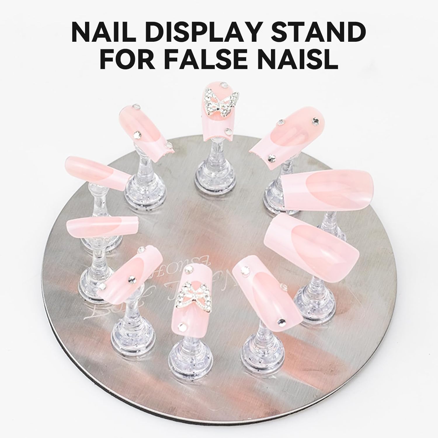 Nail Stands for Press On Nails Painting Display Practice, Powerful Magnetic Nail Tip Holders for Diy Design, Heart Nail Art Stand with 200 PCS Double-Sided Tapes Home Salon Use (Silver)