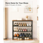 Hoobro Shoe Rack, 4 Tier Shoe Storage Organizer With 3 Oxford Fabric Shelves And Top Panel, Holds 12-16 Pairs Of Shoes For Entryway And Closet, Industrial, Rustic Brown Bf47Xj01G1