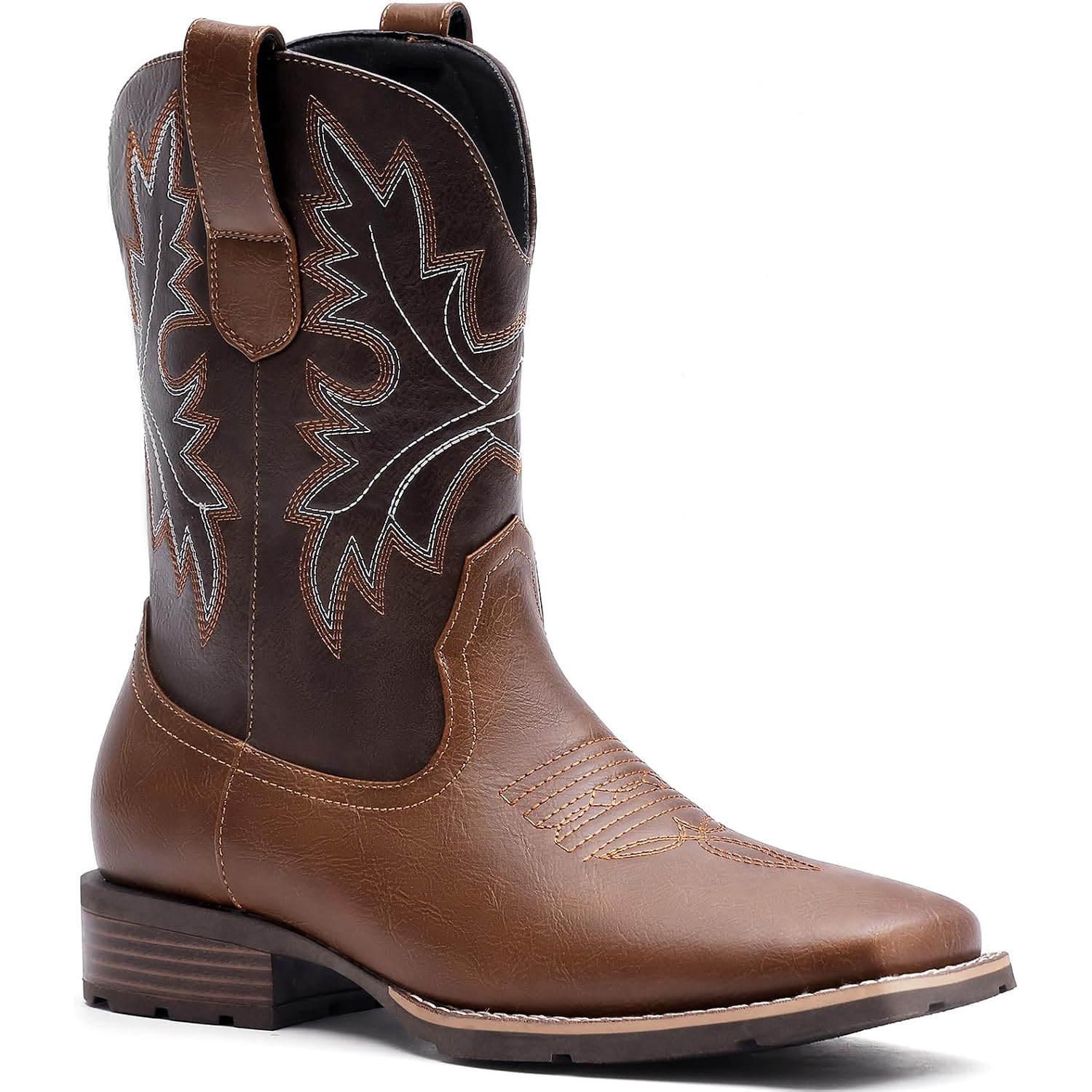 Cowboy Boots For Men - Western Men'S Boots With Classic Embroidered, Slip On Square Toe Boots, Slip Resistant Country Boots Chunky Heel Ankle, Durable Short Boots For Spring Fall