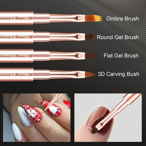 9Pcs Nail Art Brushes Set, Professional Double-Ended Acrylic Liner Detail Brushes for Gel Polish Art Nail, 3D Art Nail Dotting Brush Pen for Manicure DIY Home Salon, Rosegold