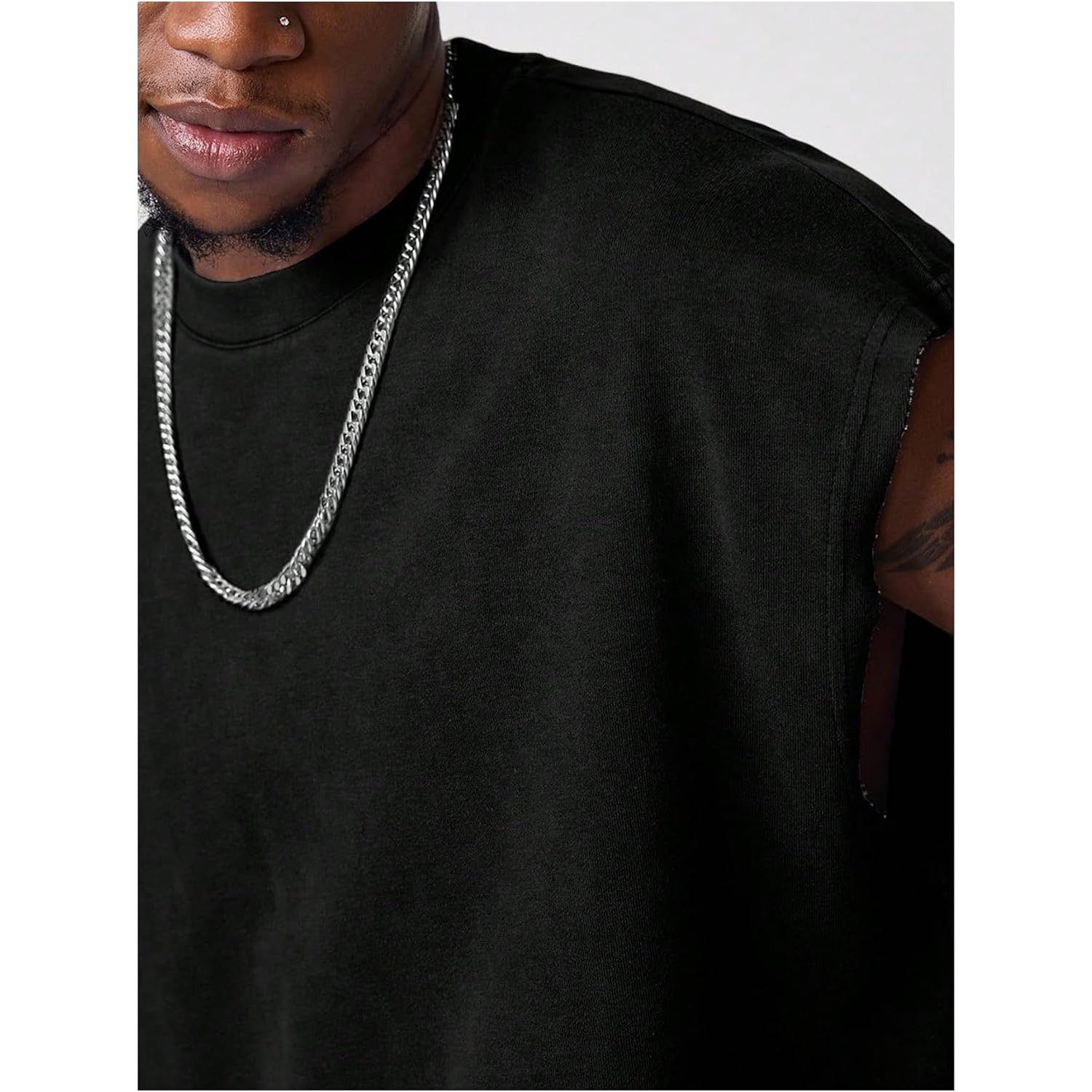 Gorglitter Men'S Dolman Sleeve Crop Vest Top T Shirts Crewneck Loose Pullover Tank Tops