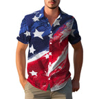 Yoimira 4Th Of July Shirts For Men,Patriotic Grunge Concept Usa Flag Button-Down Casual Short Sleeve Hawaiian Shirts For Men