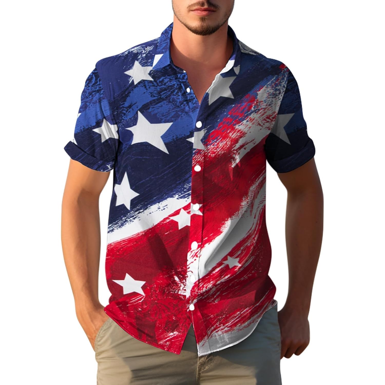 Yoimira 4Th Of July Shirts For Men,Patriotic Grunge Concept Usa Flag Button-Down Casual Short Sleeve Hawaiian Shirts For Men