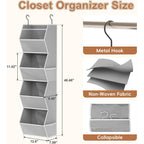 Hanging Closet Organizer 4 Shelf Collapsible Bedroom Closet Organizers And Storage Hanging With Mesh Pockets For Clothes, Fabric Hanging Storage Bins For Wardrobe Closet Organization And Storage, Grey