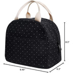 Eurcross Upgraded Compact Black Lunch Bag For Girls Women,Canvas Reusable Insulated Polka Dot Lunch Tote Box Bag For Work School