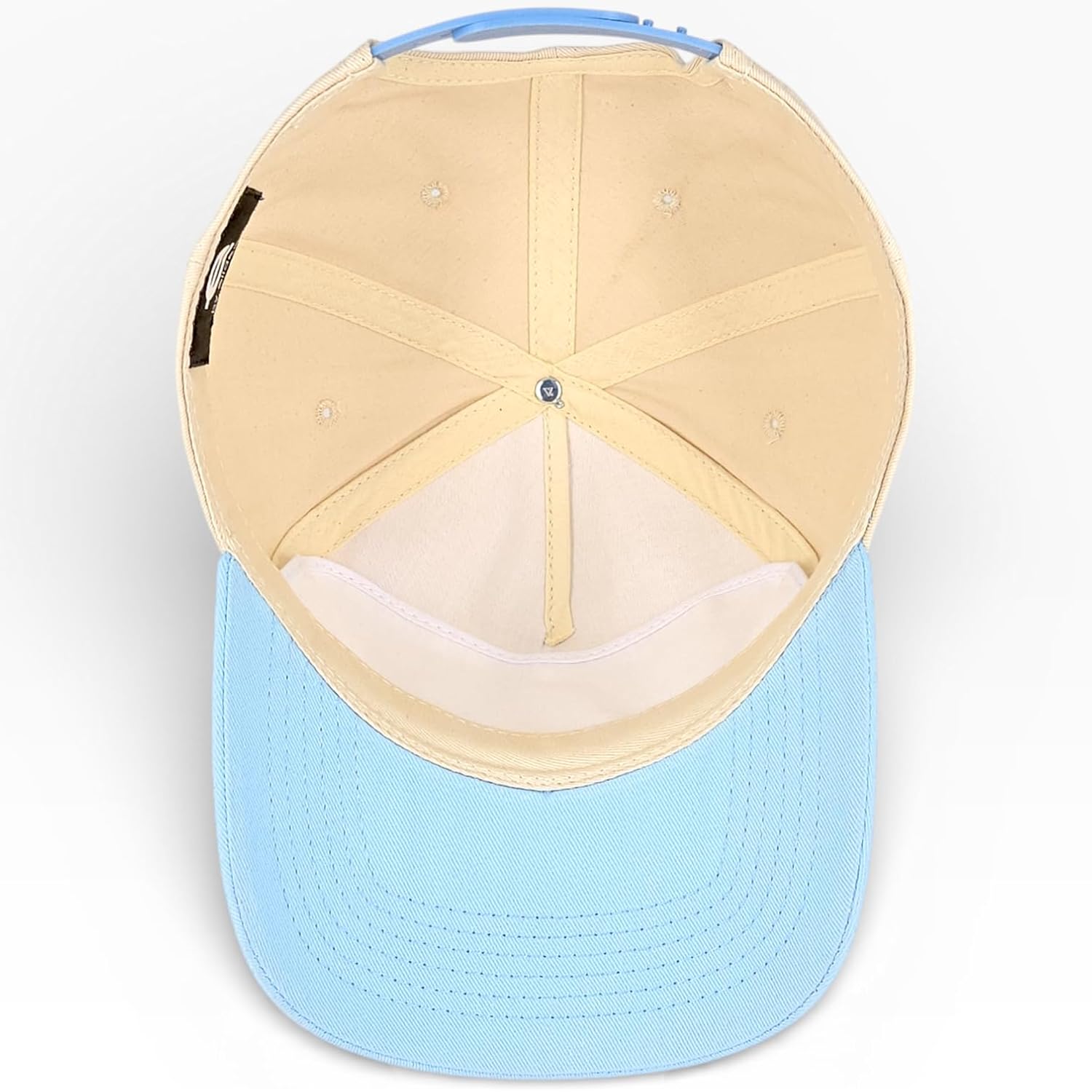 Classic A-Frame Two Tone 5-Panel Snapback Hat, Semi-Structured Pinch Front Baseball Cap, Adjustable Fit, Blank for Custom Stone Baby Blue