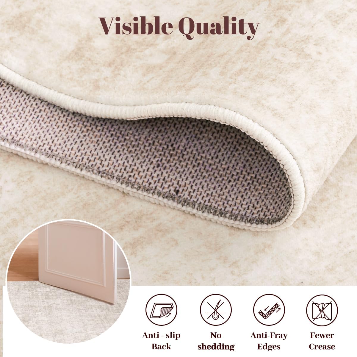 Homemate Washable Rug 8x10 Area Rugs - Vintage Faux Wool Rugs for Living Room Bedroom Dining Room - Non Slip Foldable Carpet Indoor Area Rug for Home Decor（8'x10', Beige