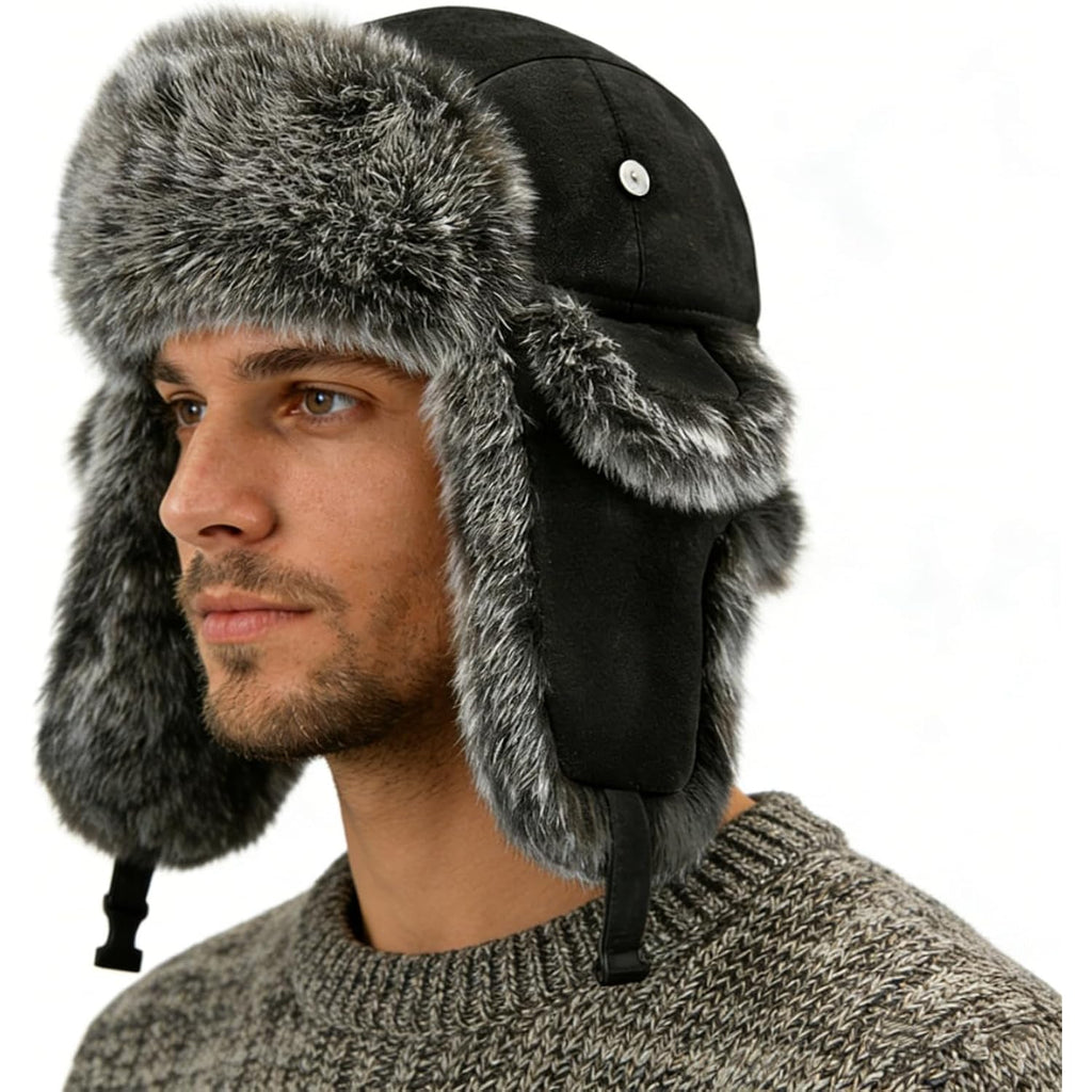 Winter Trooper Trapper Hat Faux Fur Russian Cossack Ushanka Hat with Earflaps Fuzzy Hunting Ski Snow Cap Unisex