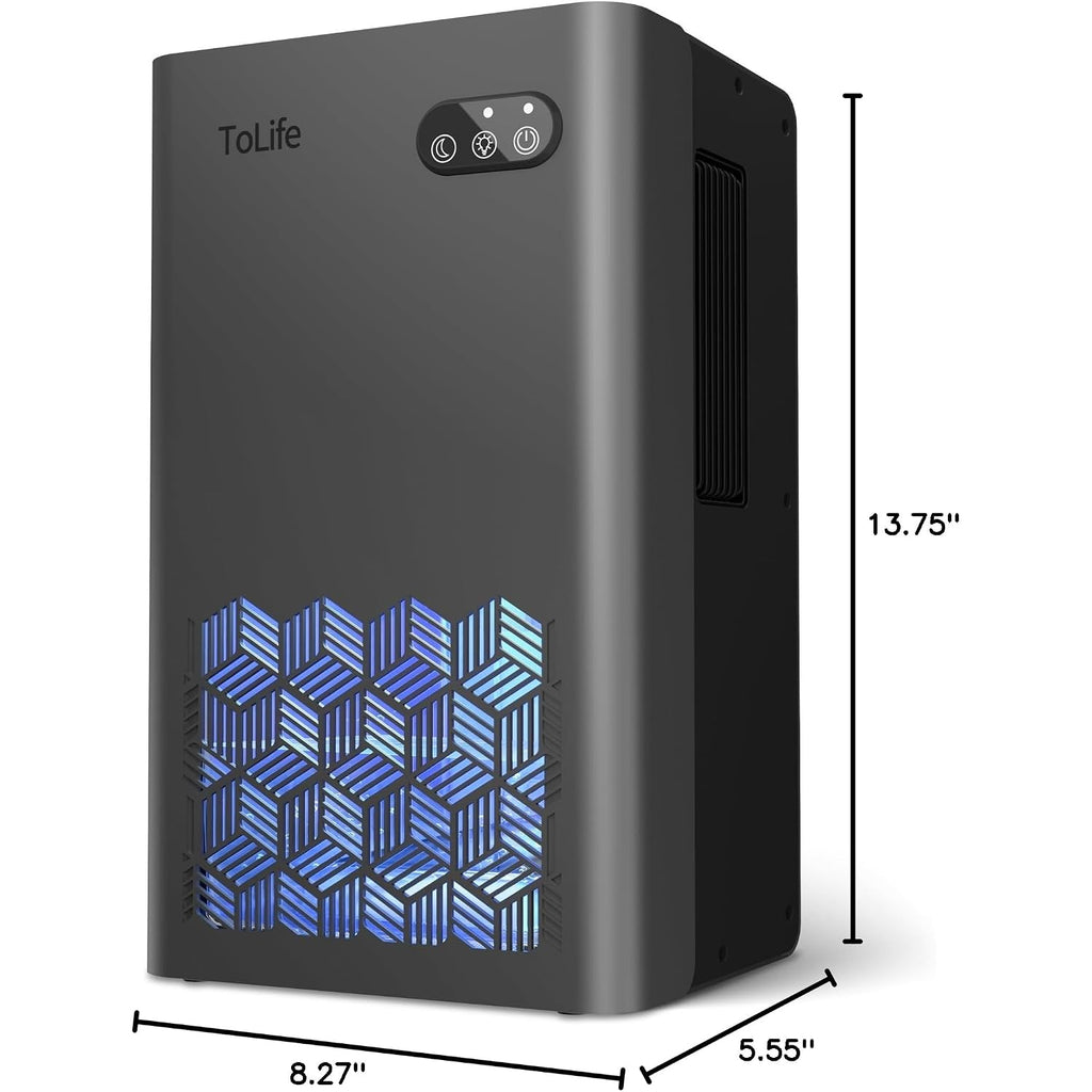 Tolife Dehumidifiers For Home, 1000 Sq.Ft Dehumidifier For Basement Bathroom Bedroom With 95 Oz Water Tank, Auto Shut Off 7 Colors Led Light, Grey
