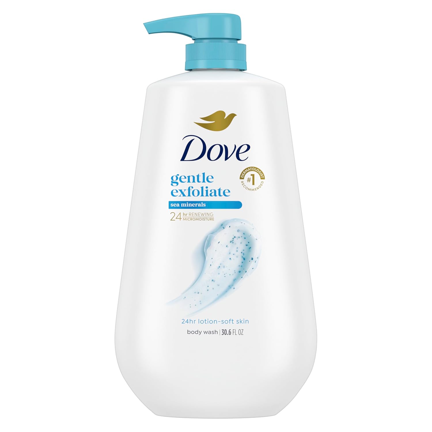 Dove 24Hr Lotion Body Wash Gentle Exfoliate Sea Minerals, 30.6 Oz | Exfoliating Body Wash With Micromoisture For Smooth, Soft Skin