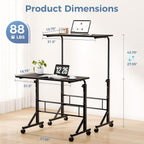 Dumos 31.5" Walking Pad Desk, Laptop Desk, Home Office | Lockable Wheels, Adjustable Height, Portable Rolling Design, Treadmill Use, Stand Up Style, Black