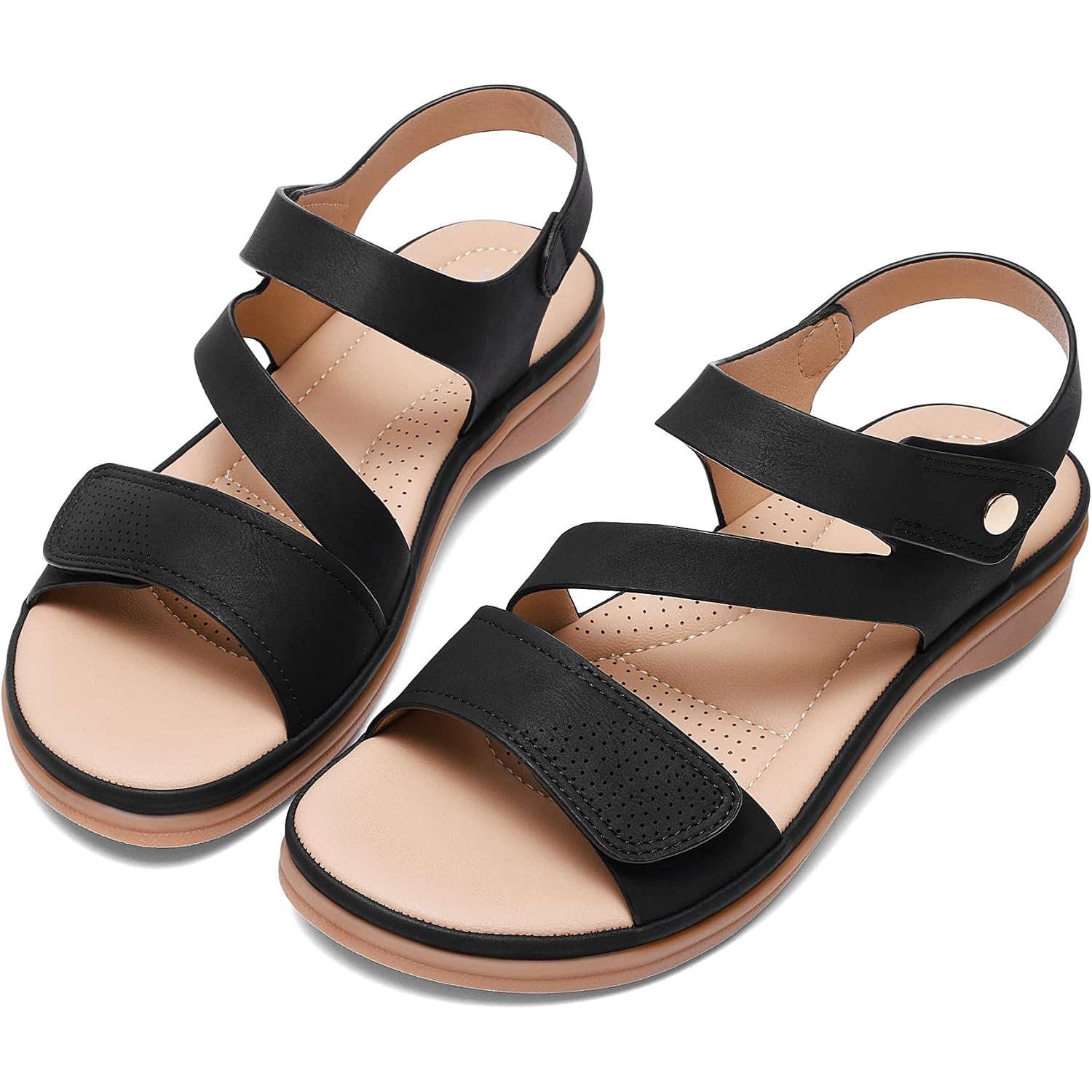 Littleplum Womens Sandals Arch Support – Comfortable Flat Sandals For Women, Summer Breathable Adjustable Orthotic Walking Shoes For Beach,Travel
