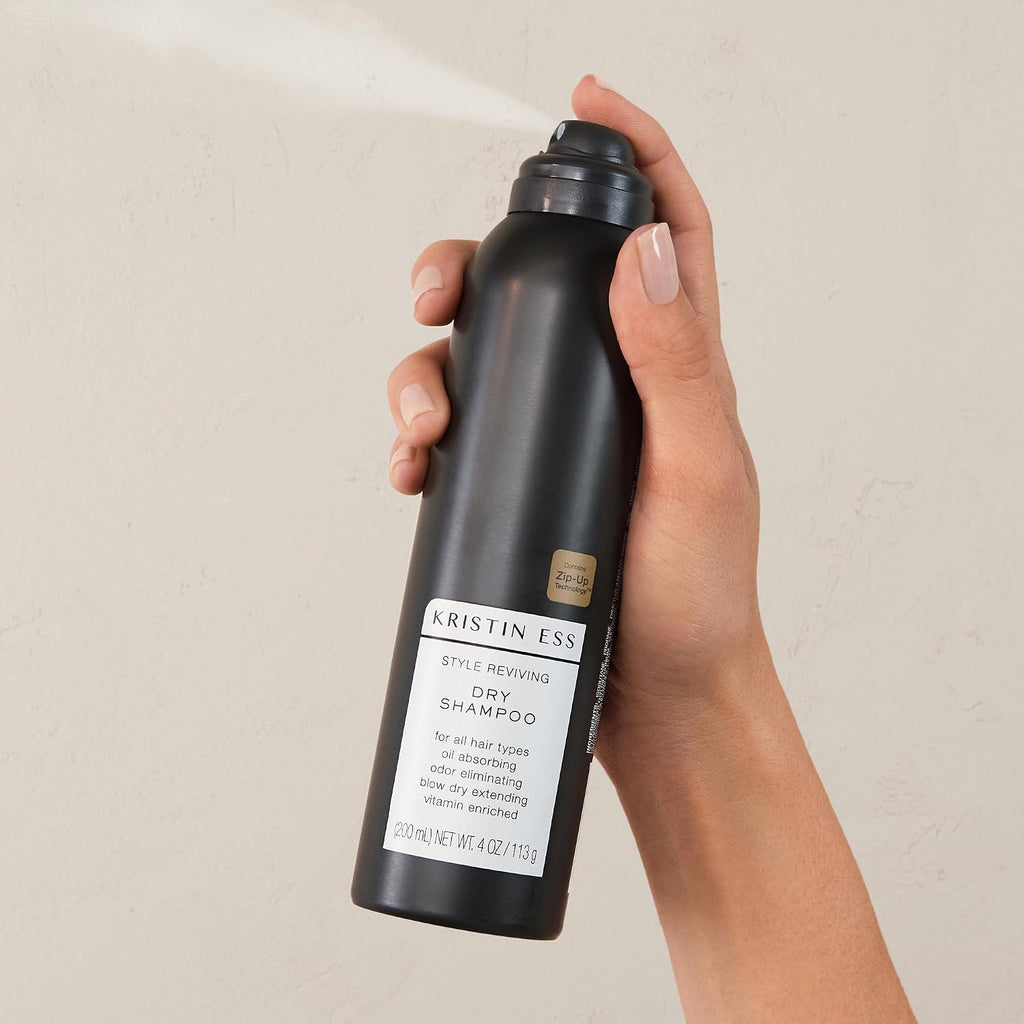 Kristin Ess Volumizing Vitamin C Dry Shampoo Spray For Oily Hair + Frizz - Oil Absorbing Style Extender With Minimal Residue - Powder Spray - Sulfate Free + Vegan + Color Safe - Fresh Pear Fragrance