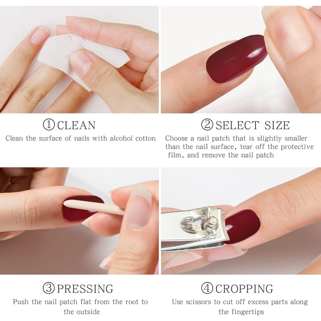 JMEOWIO Semi Cured Gel Nail Strips Wine Red Gel Nail Stickers Wraps UV/LED Nails Art Design Decoration Accessories