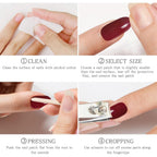 JMEOWIO Semi Cured Gel Nail Strips Wine Red Gel Nail Stickers Wraps UV/LED Nails Art Design Decoration Accessories