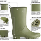 Hisea Women Rubber Boots Wide Calf Rain Boots Matte Surface Waterproof Pvc Rubber Rain Boot Mid Height Rain Shoes For Outdoor Gardening Work Walking