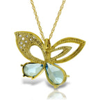 Galaxy Gold GG 4.18 CT. 14k Yellow Gold Butterfly Necklace with Natural Diamonds and Blue Topaz