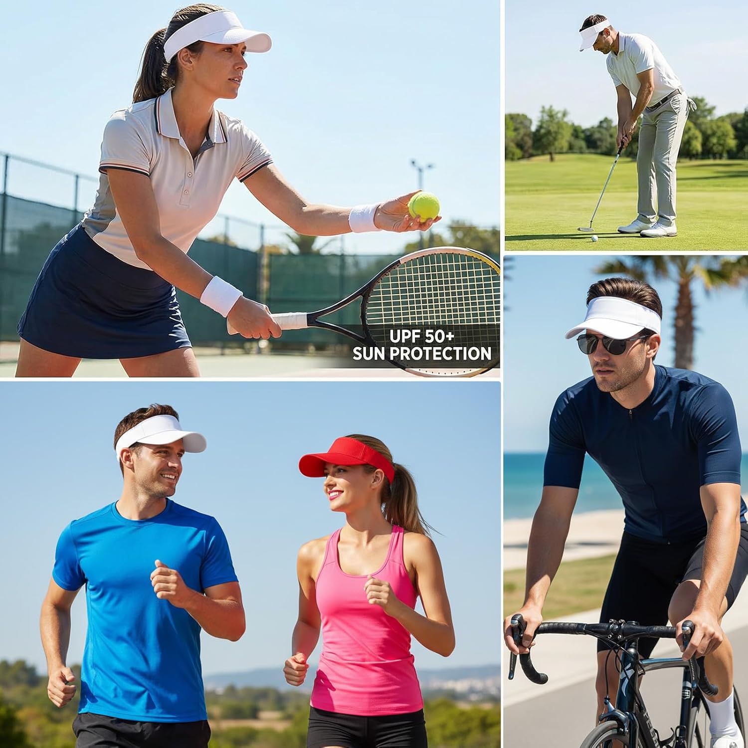 Topbuti 2 Pcs Visors for Women Men Sports Sun Visor Hats Cotton Tennis Golf Visor Hat UV Protection Summer Beach Baseball Cap