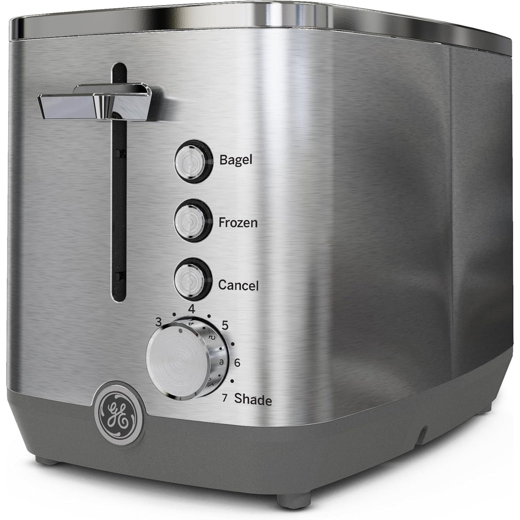 GE 2 Slice Stainless Steel Toaster, Extra Wide Slots for Toasting Bagels, Breads, Waffles & More, 7 Adjustable Shade Settings, Removable Crumb Tray, Countertop Kitchen Essentials, 850 Watts