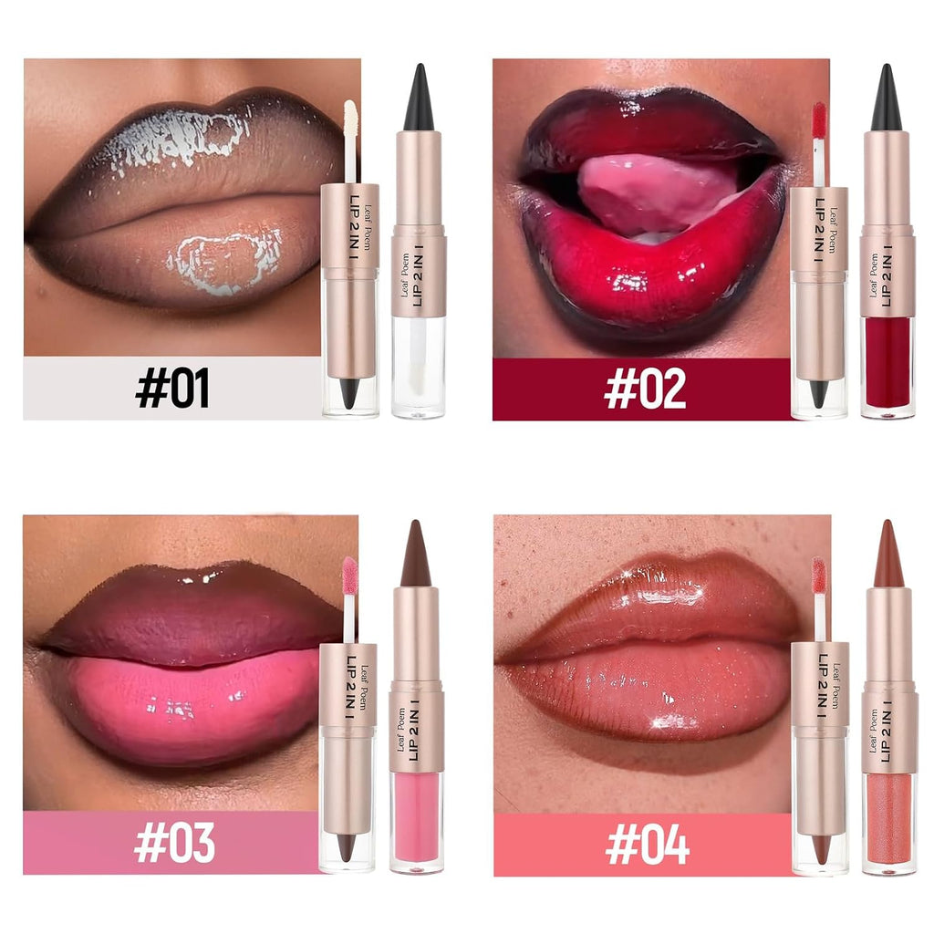 Baisen Diary 2-In-1 Double-Ended Matte Lip Liner & Lip Gloss Duo, Berry Pink Ombre Lip Combo Pencil, Lip Liner And Lipstick Gloss Set For Defined & Fuller Looking Lips, #03 Berry Pink