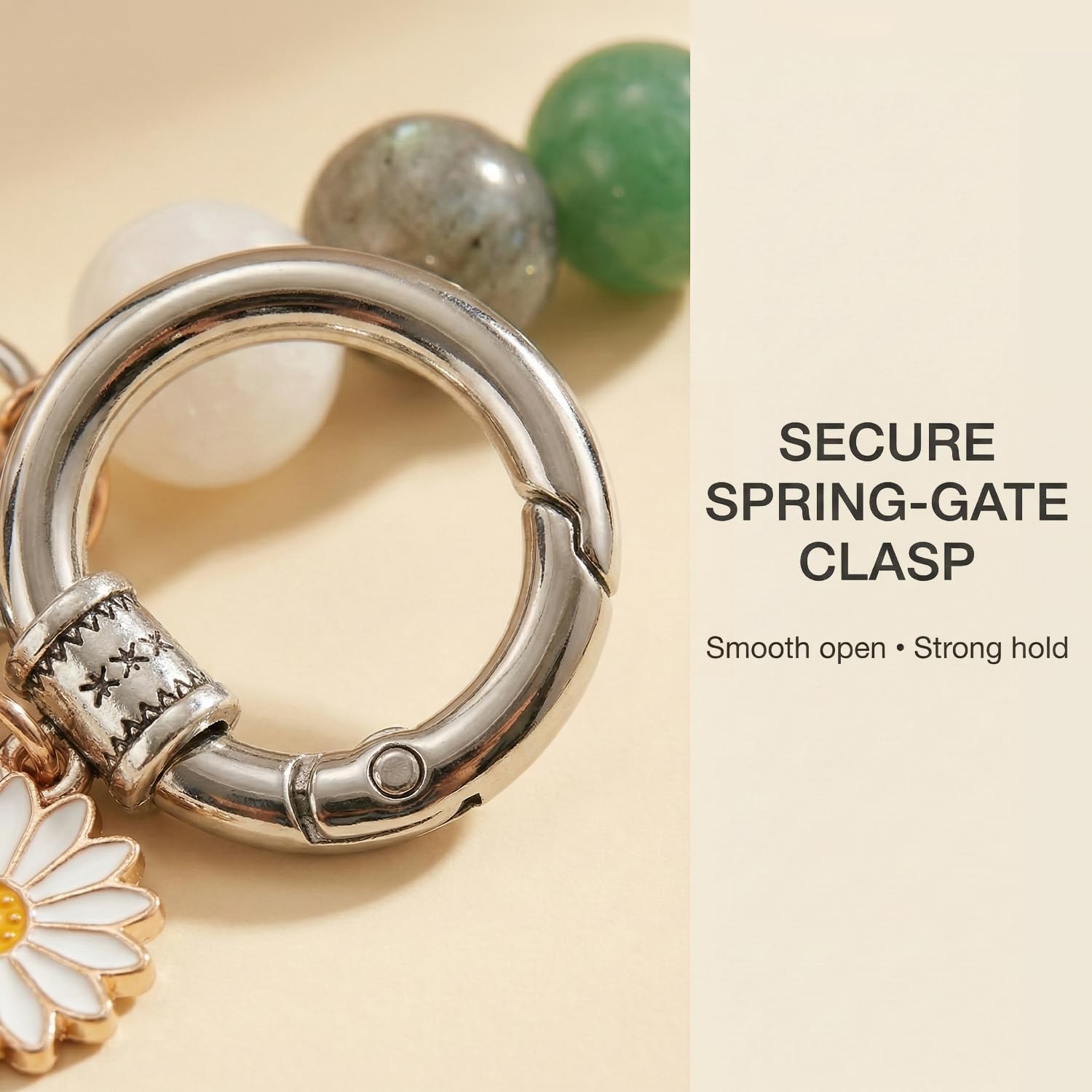 OXIHOUSE&CO- New Beginnings Daisy Keychain for Women, Natural Stone Bead Crystal Keychain, Silver Key Ring with Message Card, New Job Retirement Coworker Farewell Gift