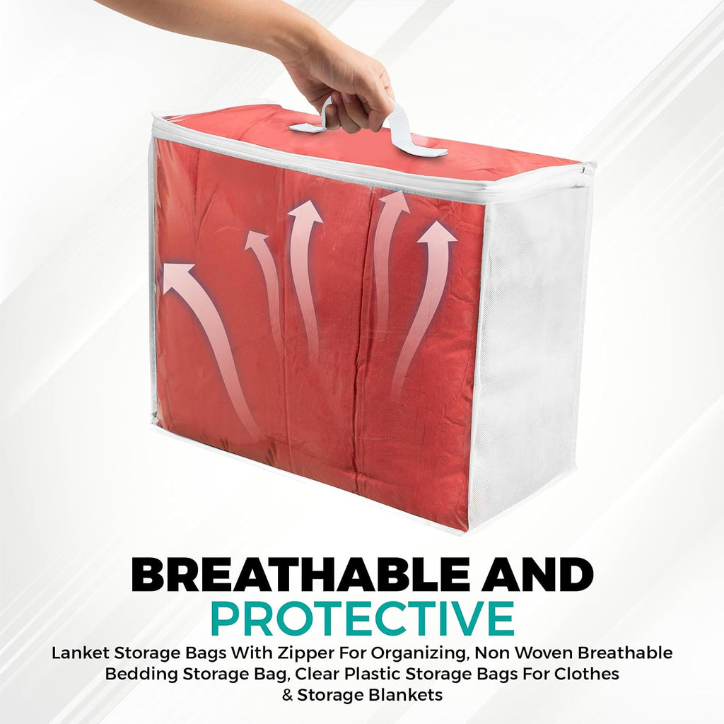 3 Pack Clear Plastic Storage Bags, Durable Zippered Storage Bags For Comforters, Blankets, Clothes, And Bedding - Breathable Nonwoven With Clear Front For Easy Organizing 20X20X8
