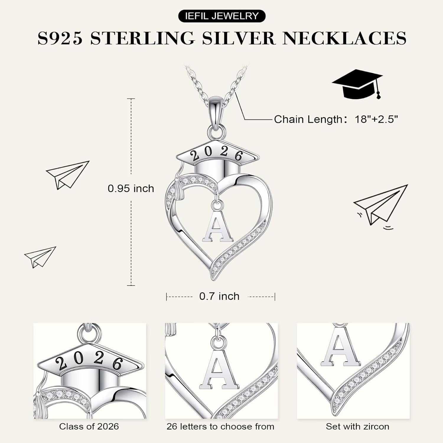 Iefil 2026 Graduation Gifts for Women Her - 925 Sterling Silver Heart Initial Letter Necklace, 2026 College Graduation Gifts for Women Her